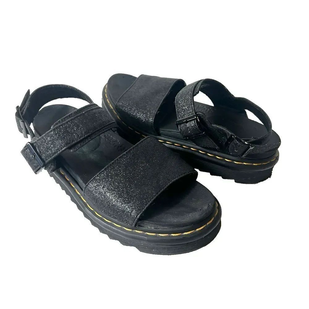 Dr. Martens Womens Voss GLTR Black Chunky Open Toe Buckle Sandals Size 9 Leather